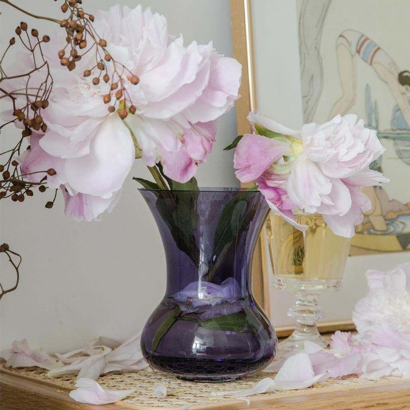 ins风法式中古紫色玻璃花瓶芍药郁金香客厅卧室民宿高级感花瓶
