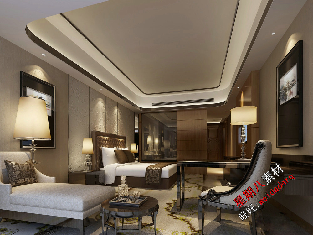 星级酒店客房设计新中式现代房间室内设计效果图