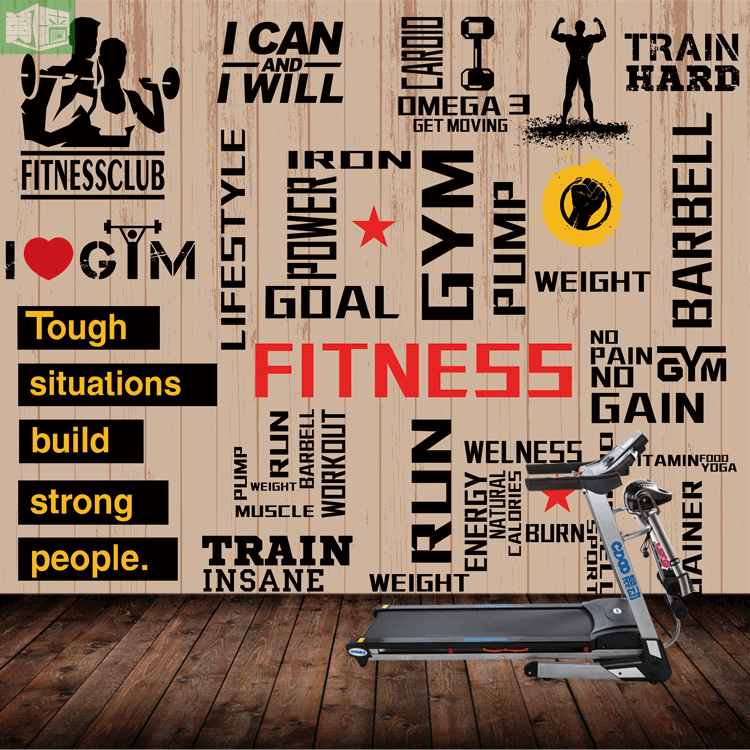 健身主题壁纸 健身英文字母墙纸 健身馆个性背景墙壁画