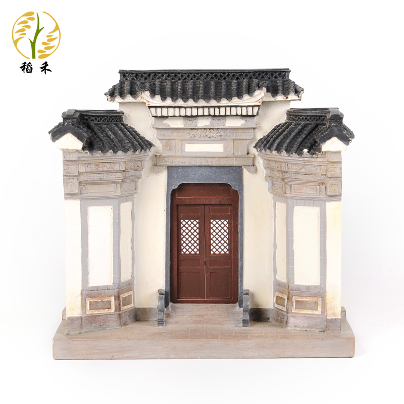 中式建筑模型工艺品摆件徽派门楼八字门办公室桌面造景装饰品摆设