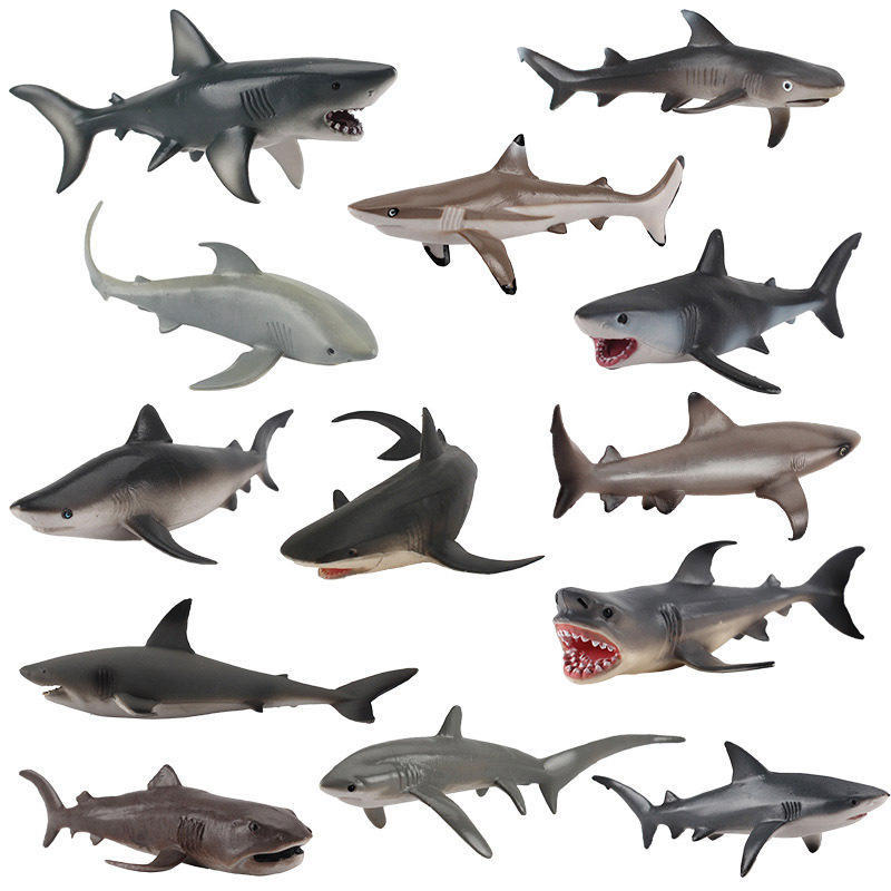 海底世界动物鲨鱼模型巨口鲨大白鲨黑鳍鲨儿童认知教具摆件13款