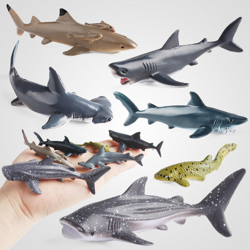 跨境仿真实心海洋动物模型鲸鲨豹纹鲨巨齿鲨锤头鲨咬鱼蓝鲸黑鳍鲨
