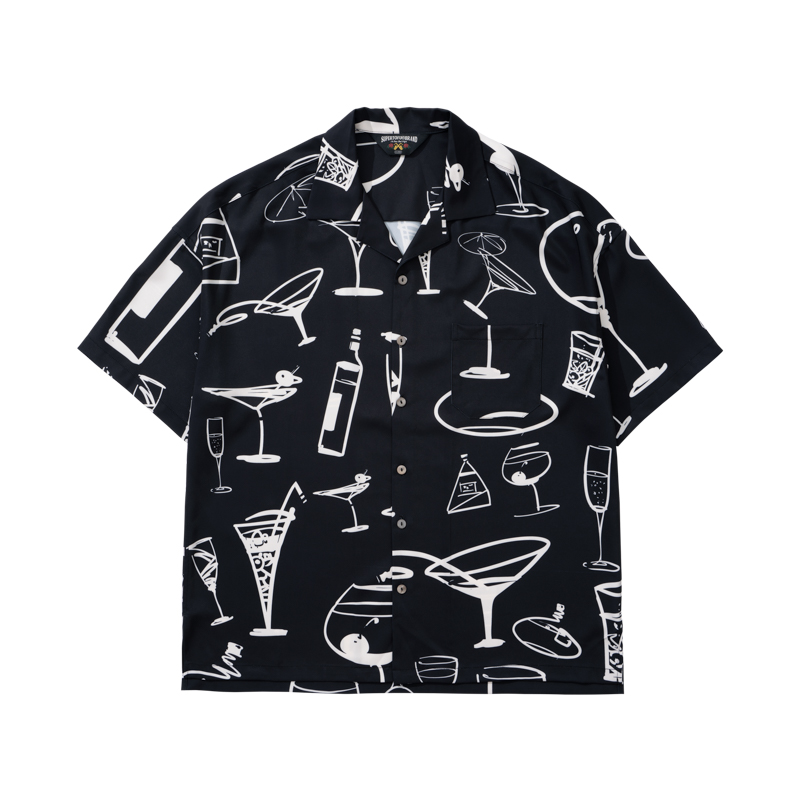 SUPERTOFU(SPTF) SS22 酒杯手绘涂鸦图案 ALOHA夏威夷短袖衬衫