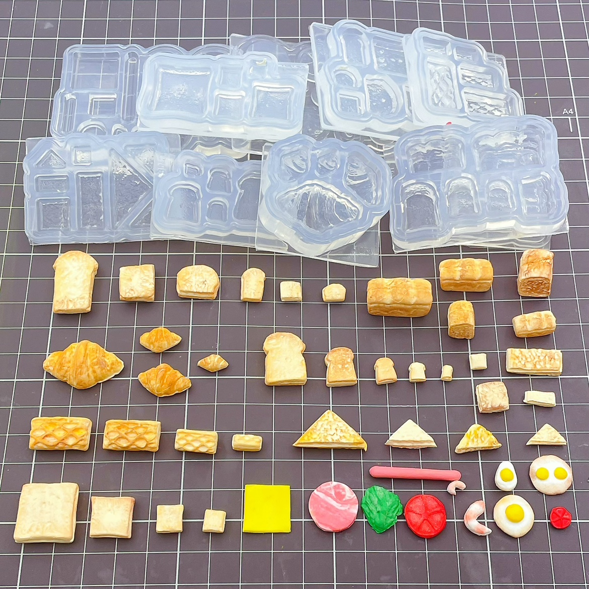 粘土食玩硅胶模具迷你面包片可颂牛角包三明治煎蛋汉堡包材料印模