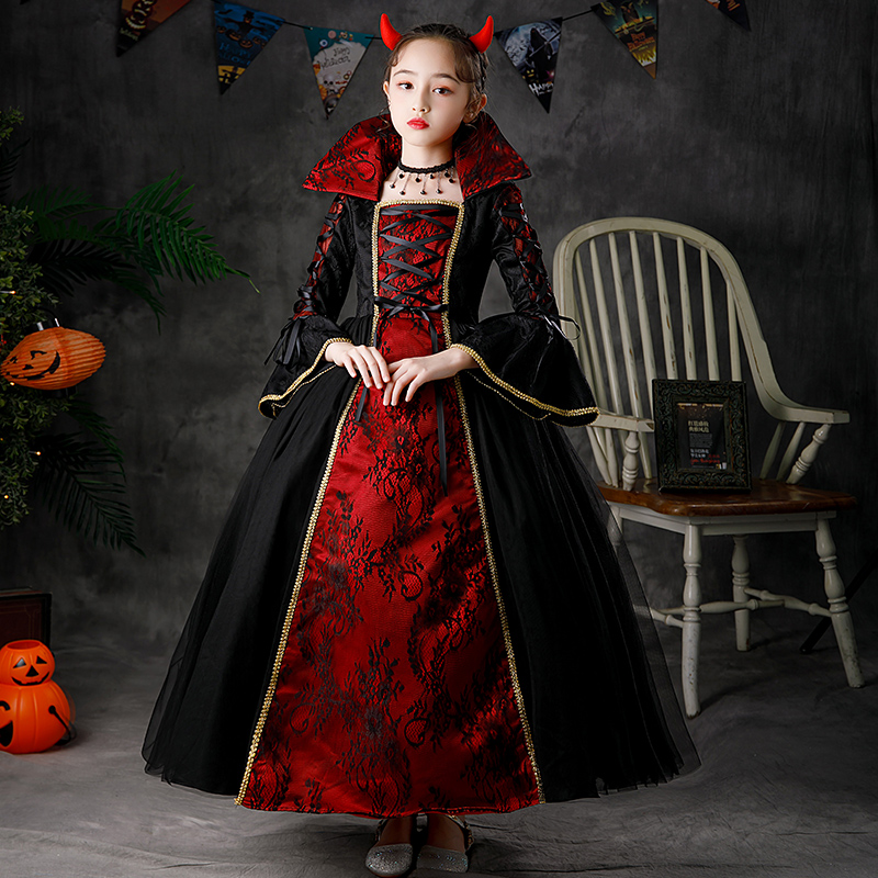 万圣节儿童服装女童礼服cosplay角色扮演魔法女巫吸血鬼化妆舞会
