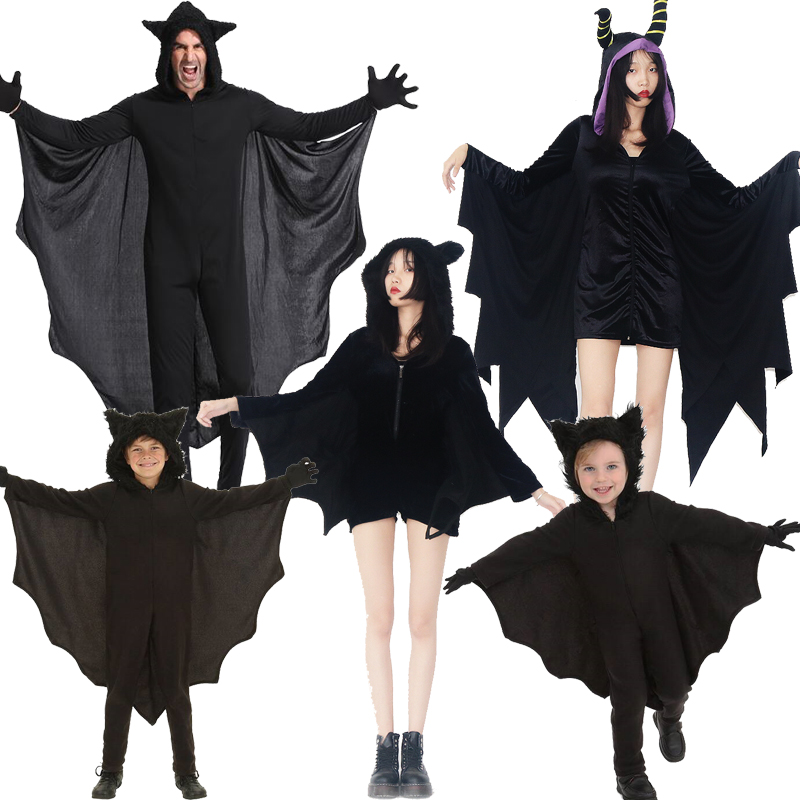 万圣节儿童服装化妆舞会男女童演出衣服成人蝙蝠吸血鬼亲子cos服
