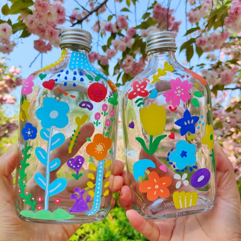 DIY手绘玻璃瓶儿童手工材料包创意彩绘涂鸦瓶子创意画画透明花瓶