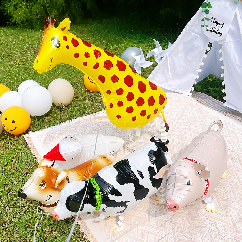 生日动物会走路的散步宠物气球猪鸭子恐龙装饰布置卡通儿童铝膜
