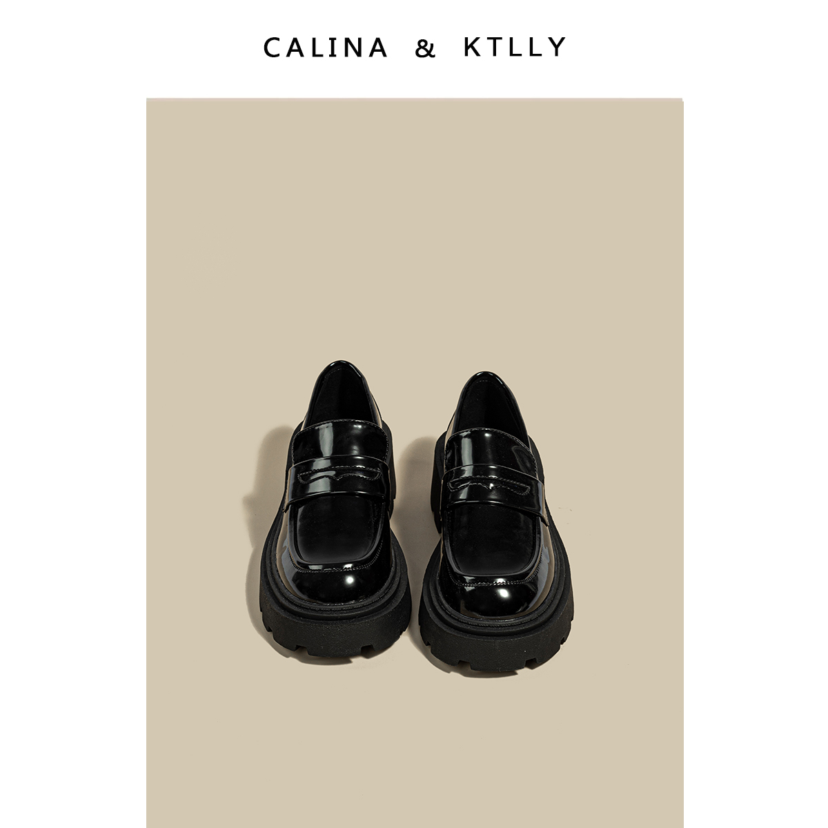 CALINA&KTLLY黑色厚底乐福鞋女2024春新款小皮鞋猪腰子鞋jk单鞋