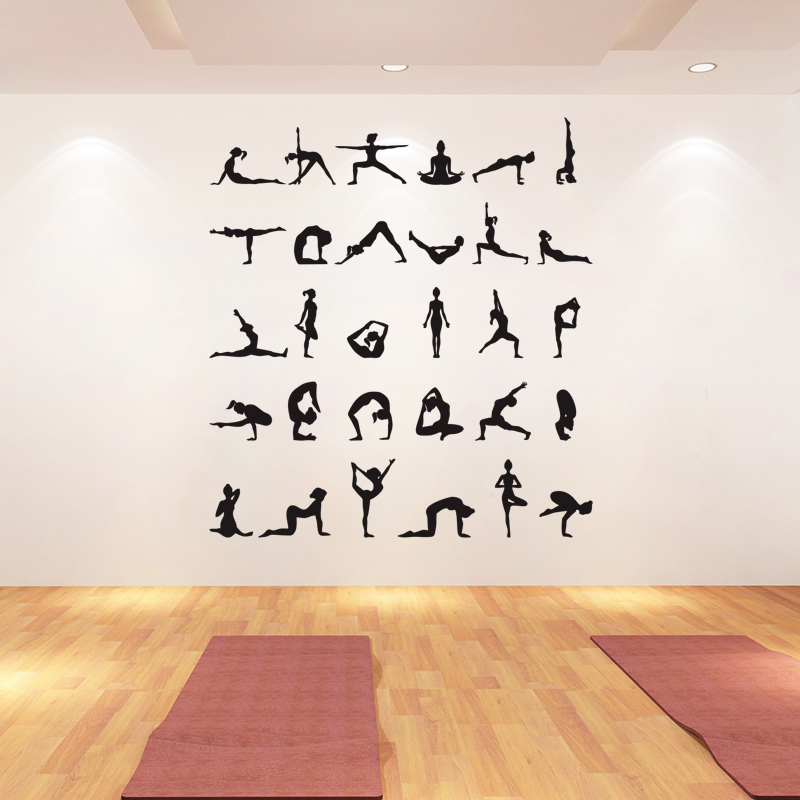 瑜伽馆创意贴纸瑜伽体式动作姿势图形态体式画小人图瑜伽教室墙贴