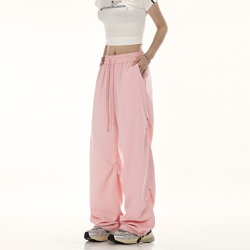 Neresum粉色裤子女夏季速干工装裤美式潮牌户外跳舞直筒运动长裤