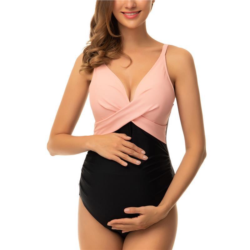 女士印花纯色休闲孕妇连体泳衣2021温泉怀孕期性感带胸垫泳装游泳
