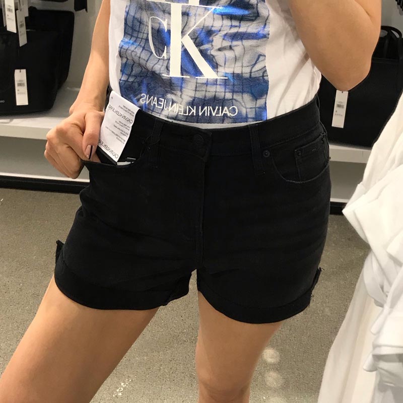 Calvin Klein CK女生夏季休闲舒适百搭高腰显瘦牛仔裤短裤 卷边款