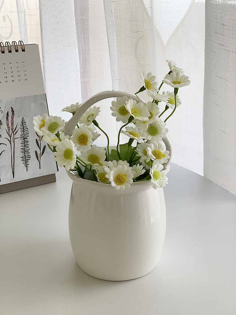 安木良品 纯白陶瓷创意花盆厨房筷子筒 手提花篮形状花瓶