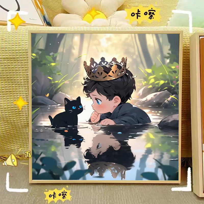 王子和猫数字油画diy童话故事手工自己涂色高级感减压油彩画公主