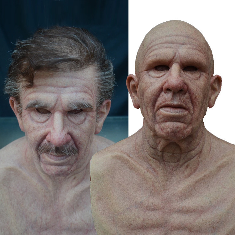 逼真3D面具帅男人 跨境热款老人面具 老头子 老太婆 光头老人头套