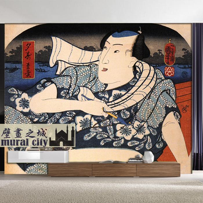 日本浮世绘墙纸日式古代国画古典男人戏剧壁纸日料刺身背景墙壁画