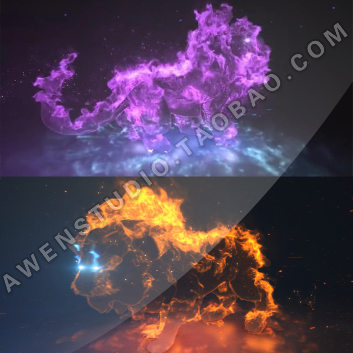 电影游戏公司狮子粒子全身火焰旋转特效logo演绎标志动画AE模板