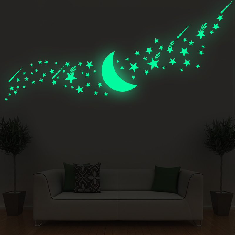 星星月亮夜光墙贴儿童房间墙面创意贴纸墙顶自粘发光星空荧光贴画