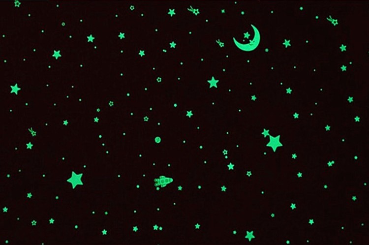 夜光贴纸儿童房天花板装饰荧光星空贴画宇宙太空月亮星星荧光墙贴