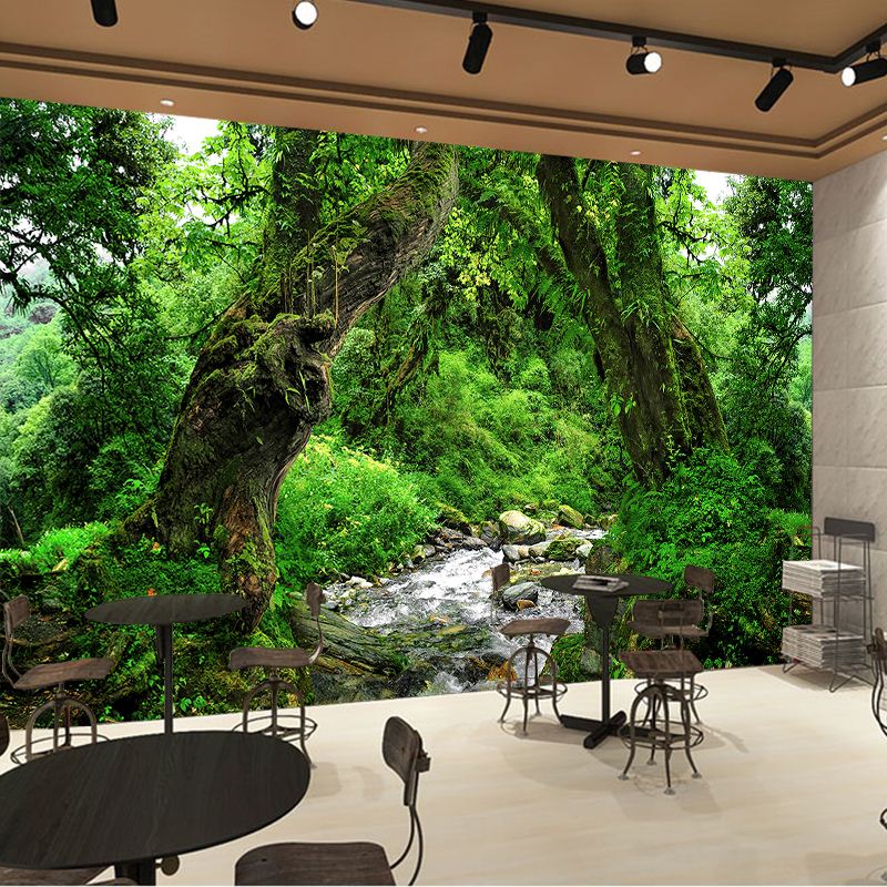 原始大自然主题墙纸森林3d立体延伸空间壁纸O热带雨林卧室风景壁