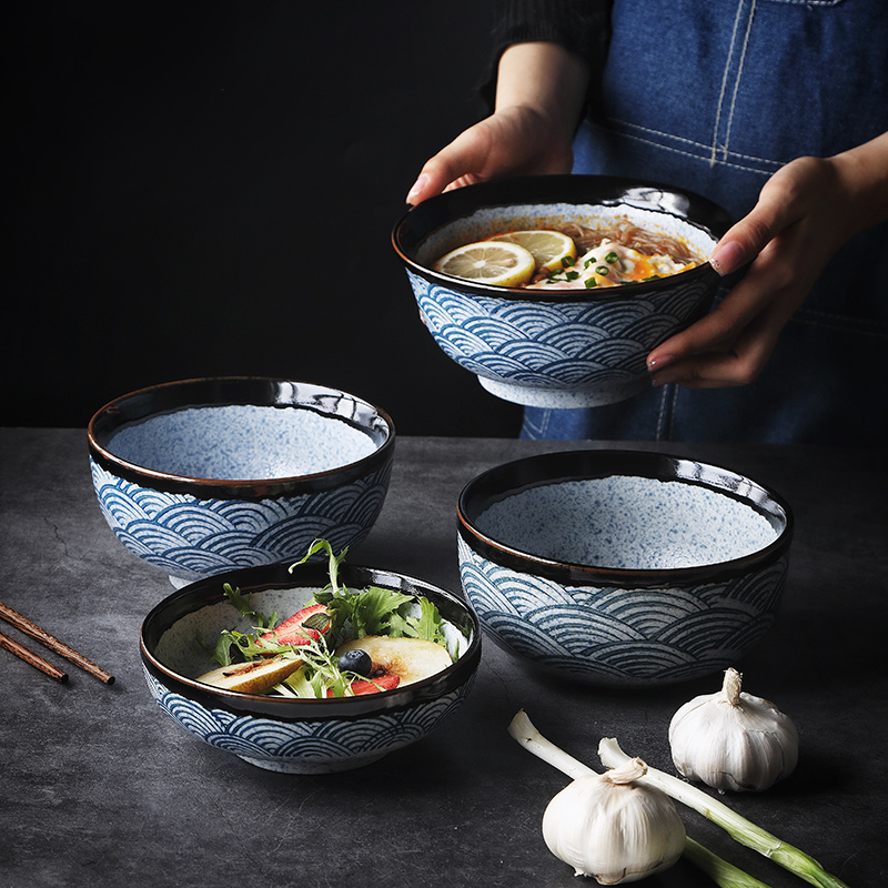 海波纹日式餐具出口日本大碗面碗汤碗吃面碗餐厅面条碗陶瓷家用碗