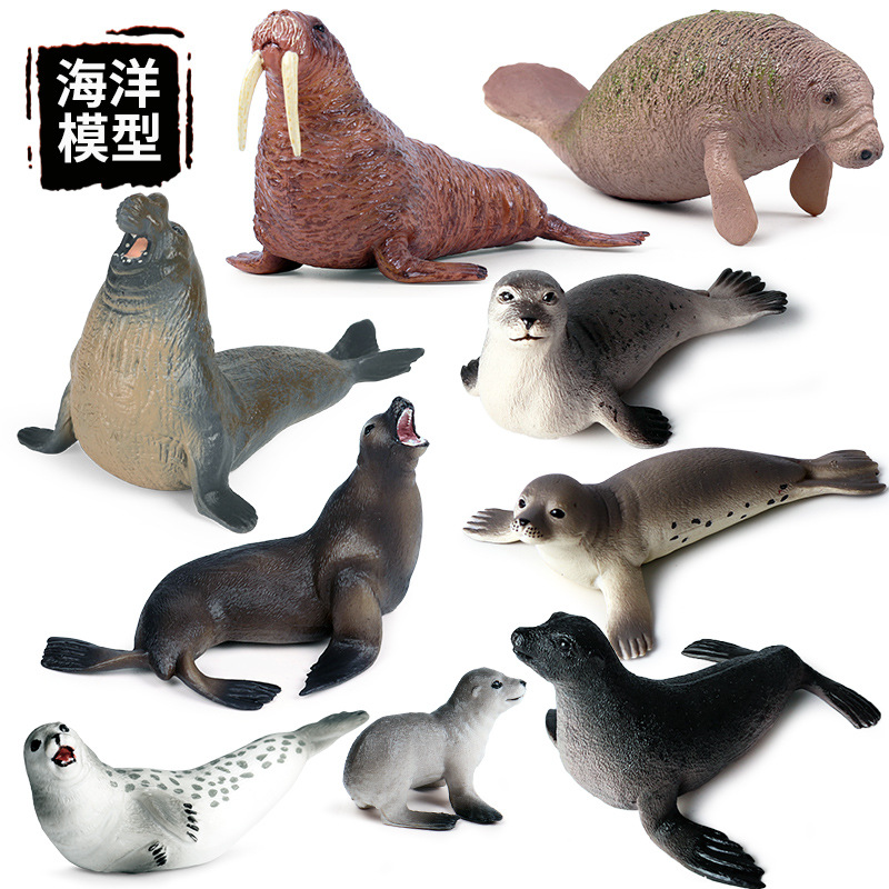 仿真海洋生物动物模型海狮海狗海豹海象海牛塑胶摆件儿童认知玩具