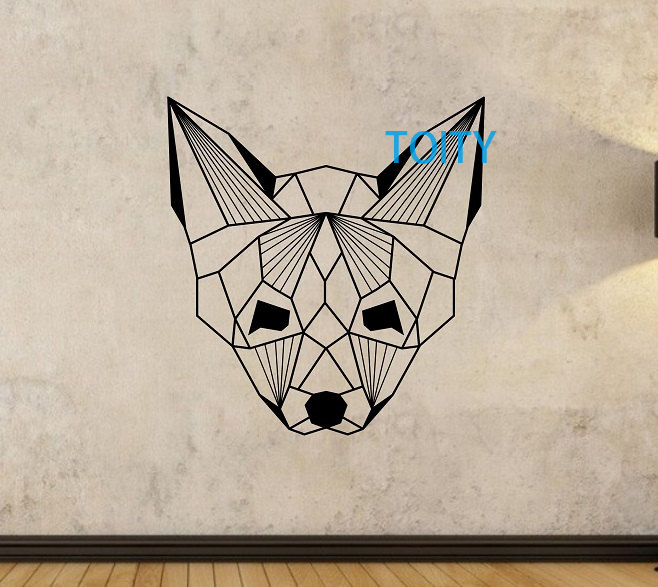 几何线条图案狐狸头装饰贴纸 Geometric Fox Head 动物头像墙贴