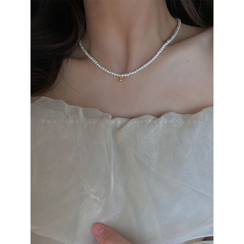 法式淡水珍珠项链女生轻奢高级感小米珠颈链复古小众设计串珠饰品