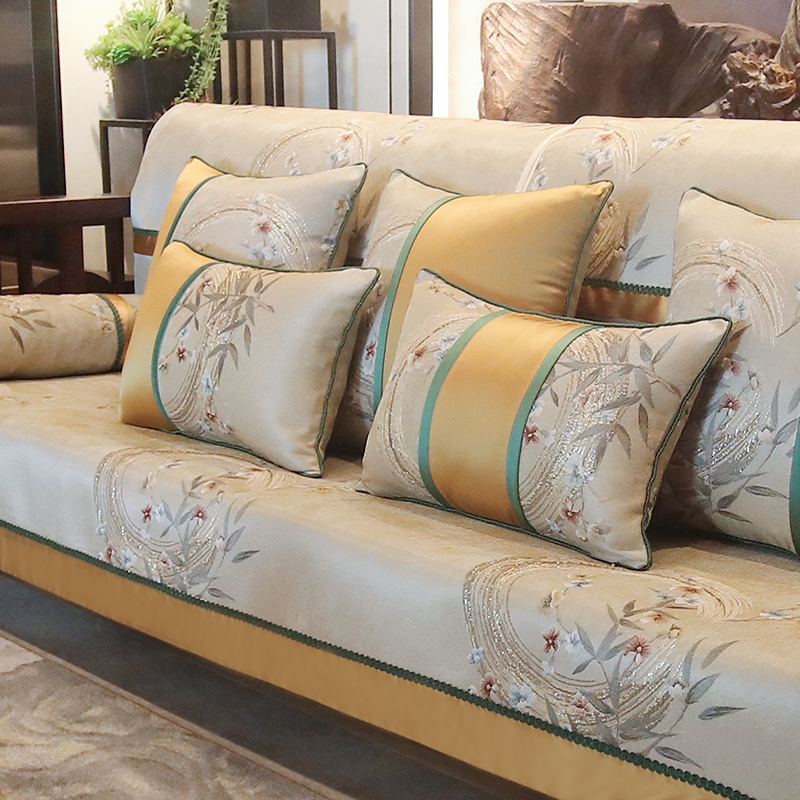 新中式沙发垫现代中国风防滑四季通用轻奢样板房红实木套罩巾定制