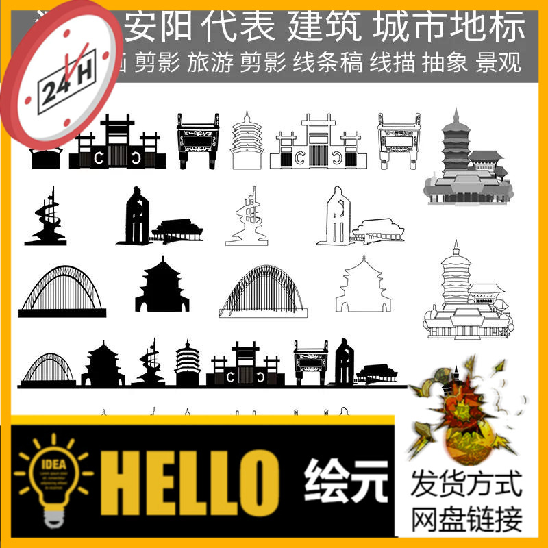 河南安阳城市剪影安阳设计素材地标建筑安阳标志背景安阳旅游景点