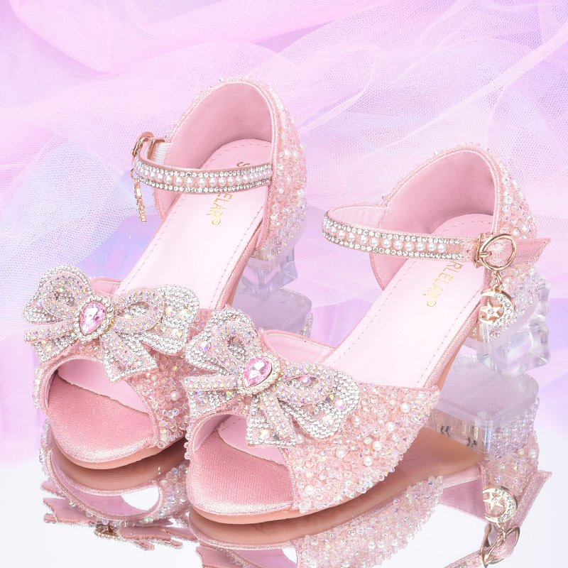 新款女童凉鞋韩版公主鞋夏季儿童水晶鞋小女孩高跟鞋走秀演出鞋