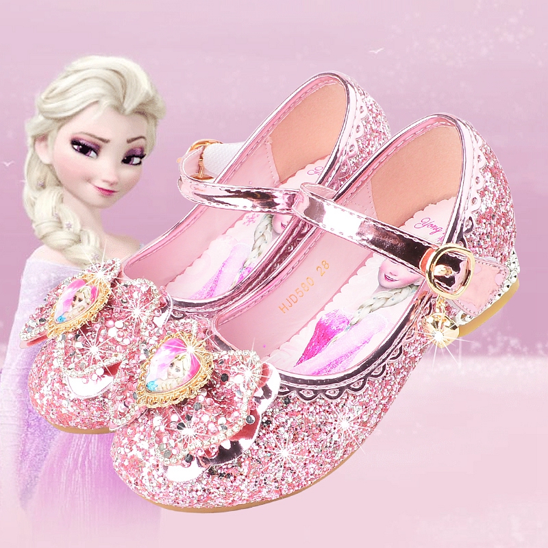 女童高跟鞋子春秋新款儿童冰雪奇缘爱莎公主水晶鞋小孩子表演皮鞋