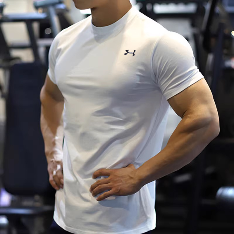 安德玛UA速干t恤男2024夏季新款白色跑步训练弹力健身衣运动短袖