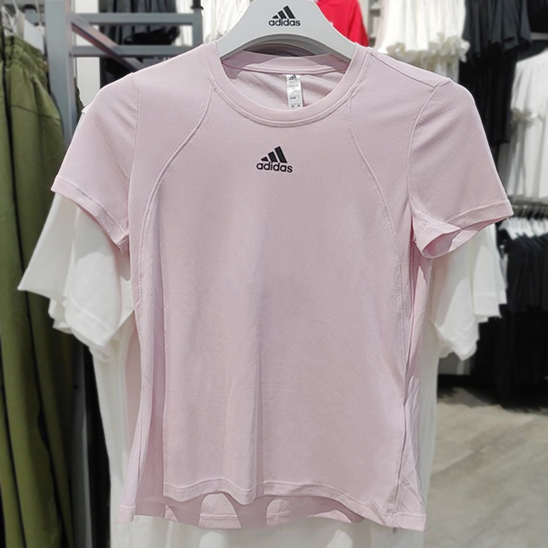 阿迪达斯女T恤速干衣运动套装羽毛球服Adidas短袖上衣夏季 H20746