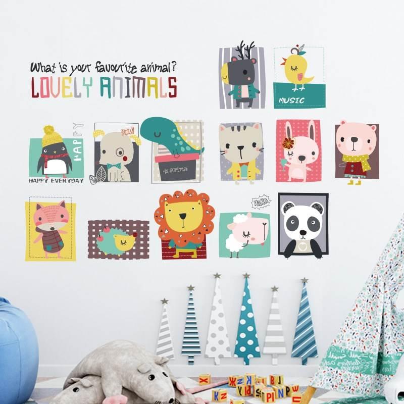 卧室墙上贴纸卡通动物头像照片墙贴自粘儿童房墙面装饰小图案贴画