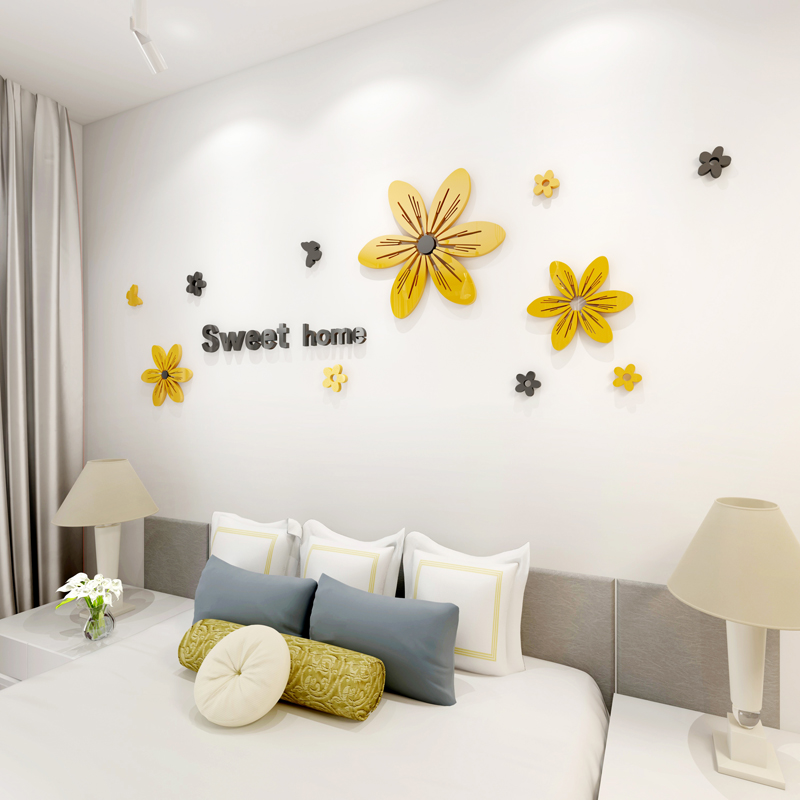 太阳花朵3d亚克力立体墙贴画客厅床头背景墙壁装饰创意自粘贴纸