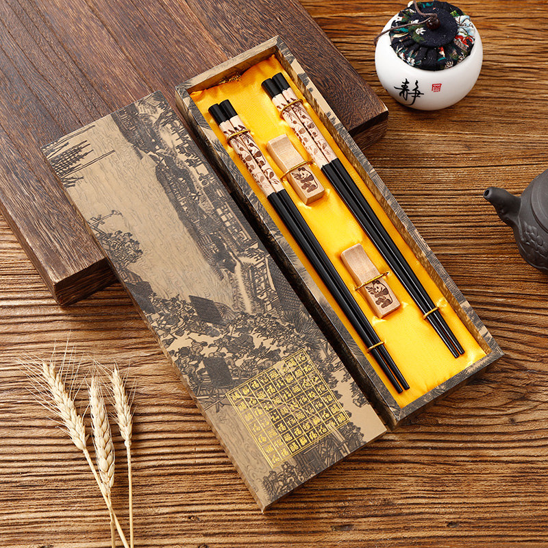 四川熊猫红木复古筷子筷托礼盒套装餐具老外礼品中国风北京纪念品