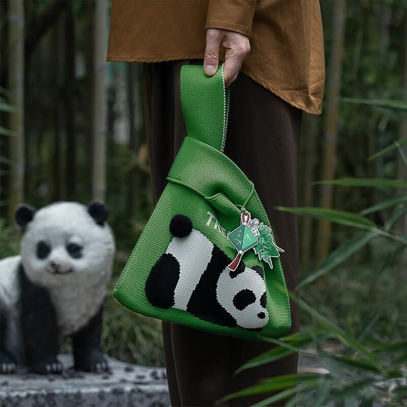 端午熊猫针织手拎袋烘焙粽子包打包袋绿豆糕手提袋可爱卡通礼品袋