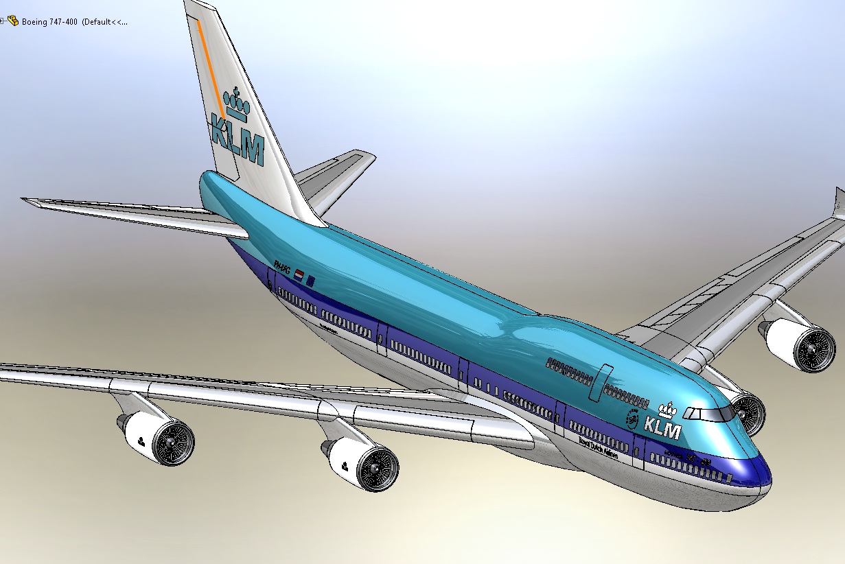 波音747客机模型3D图纸 Solidworks设计 IGS STEP格式 飞机建模