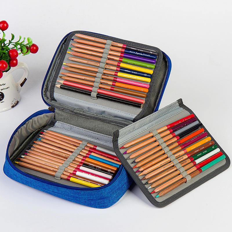 新款72色装大容量多功能素描彩铅画笔炭笔绘画笔帘铅笔盒笔袋