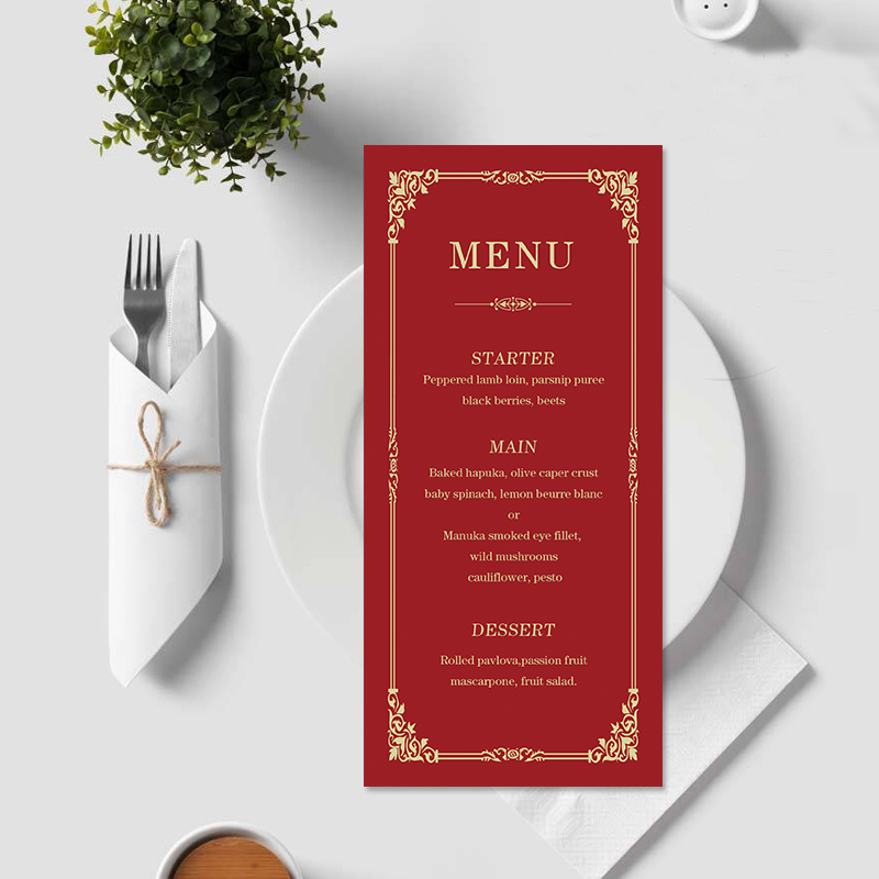 定制设计中式婚礼菜单卡 酒红色订婚派对 节目单 流程卡 酒水卡