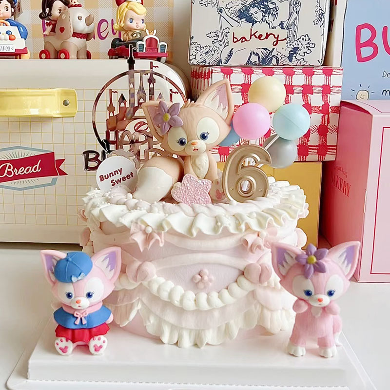 网红小狐狸烘焙蛋糕装饰摆件川沙妲己粉色少女心生日派对城堡插件