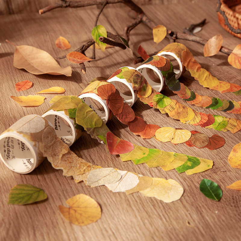 美好的一天树叶异形胶带50枚香榭的落叶系列文艺手帐装饰素材贴画