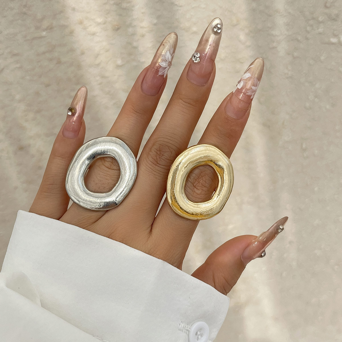 不规则金属O型戒指女 欧美新潮时尚夸张个性旅拍写真搭配指环饰品