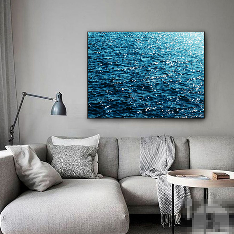 蓝色大海洋装饰画水波光粼粼水面客厅沙发背景墙餐厅卧室床头挂画