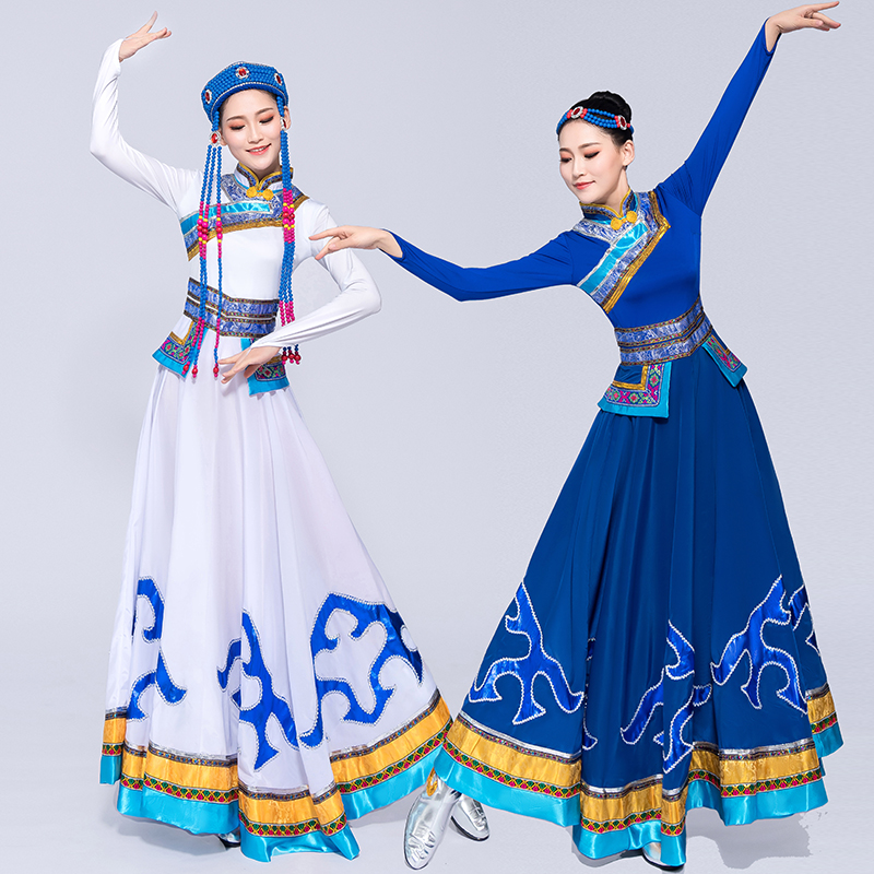 新款蒙古演出服女藏族鸿雁舞蹈服装蒙古袍成人少数民族表演服天边