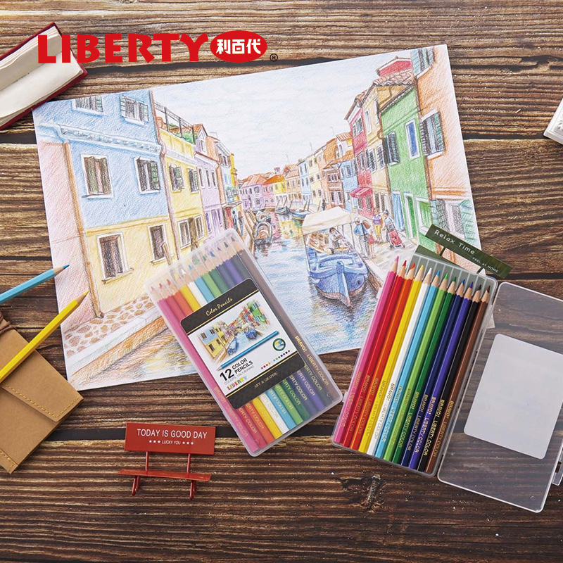中国台湾利百代LIBERTY主题木杆铅笔彩色铅笔学生绘画专用12色铅笔儿童书写绘画铅笔12支装彩铅