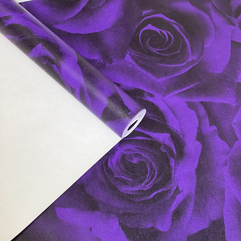 深紫色3D个性玫瑰花墙纸 美容院足浴店饭店KTV包厢时尚背景墙壁纸