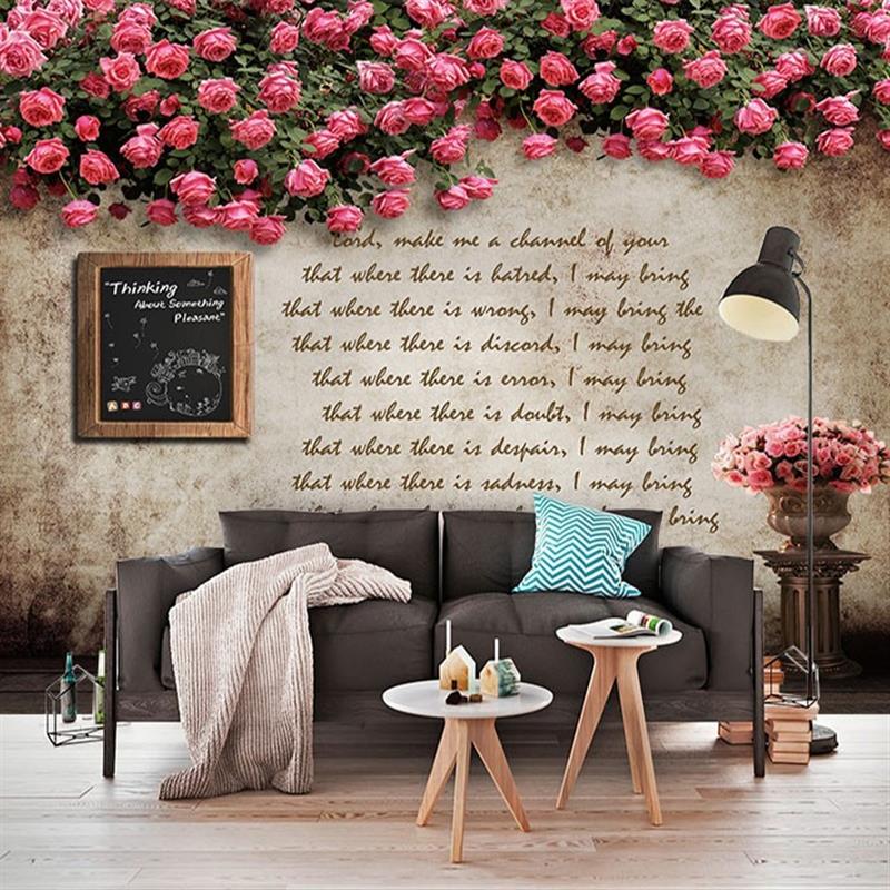复古怀旧玫瑰蔷薇花壁纸欧式墙画背景墙装饰壁画婚房餐厅酒店墙纸